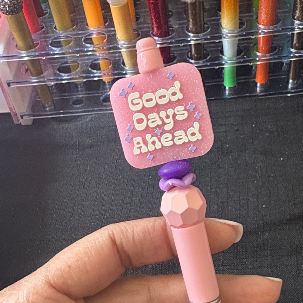 Pink and Purple Pen with Positive Message Good Days Ahead